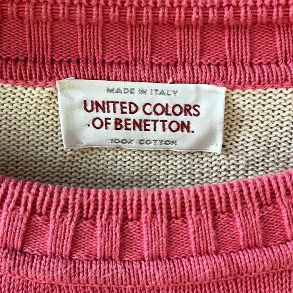 United Colors of Benetton Vintage XL 100% Cotton Striped Rainbow Preppy Sweater - Picture 3 of 9